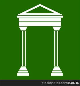 Arch icon white isolated on green background. Vector illustration. Arch icon green