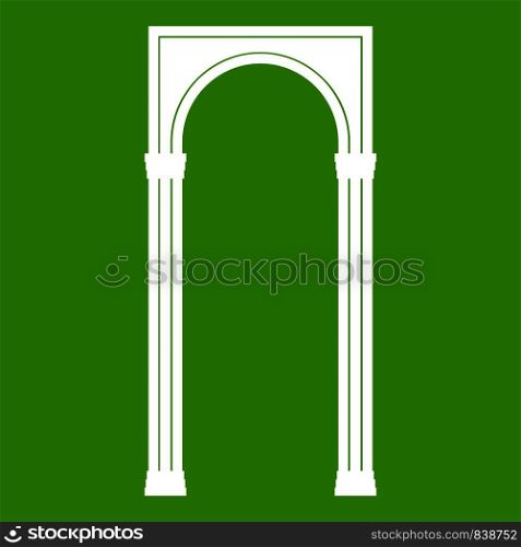 Arch icon white isolated on green background. Vector illustration. Arch icon green