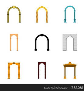 Arch icons set. Flat illustration of 9 arch vector icons for web. Arch icons set, flat style