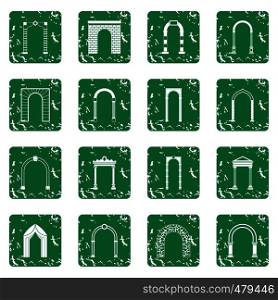 Arch set in grunge style green isolated vector illustration. Arch set grunge