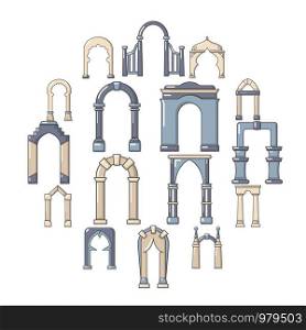 Arch types icons set. Cartoon illustration of 16 arch types vector icons for web. Arch types icons set, cartoon style