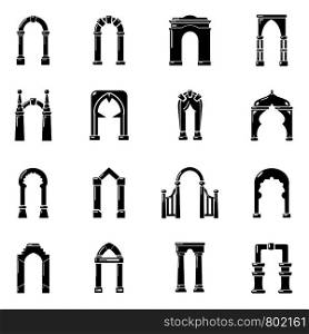 Arch types icons set. Simple illustration of 16 arch types vector icons for web. Arch types icons set, simple style