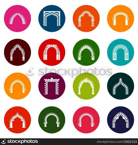 Arch types icons set vector colorful circles isolated on white background . Arch types icons set colorful circles vector