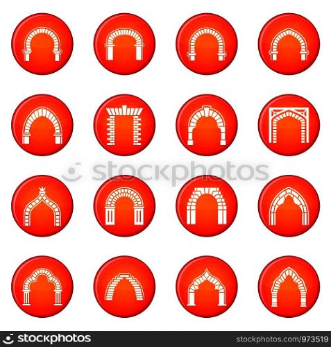 Arch types icons set vector red circle isolated on white background . Arch types icons set red vector