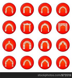 Arch types icons set vector red circle isolated on white background . Arch types icons set red vector