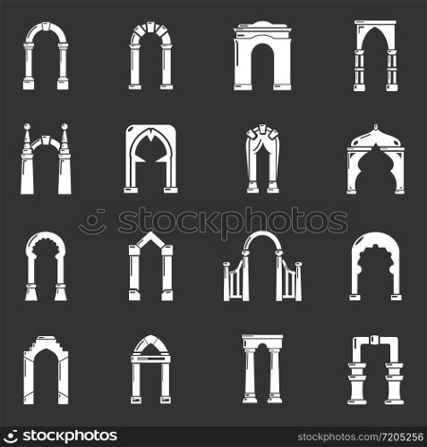 Arch types icons set vector white isolated on grey background . Arch types icons set grey vector