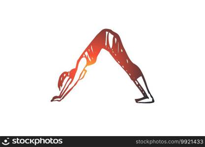 Arch, yoga, exercise, pose, healthy concept. Hand drawn woman in pose arch, yoga exercise concept sketch. Isolated vector illustration.. Arch, yoga, exercise, pose, healthy concept. Hand drawn isolated vector.