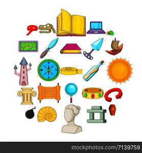 Archaeology icons set. Cartoon set of 25 archaeology vector icons for web isolated on white background. Archaeology icons set, cartoon style