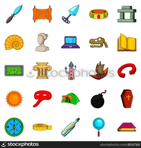 Archaeology icons set. Cartoon set of 25 archaeology vector icons for web isolated on white background. Archaeology icons set, cartoon style