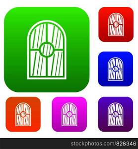 Arched window set icon color in flat style isolated on white. Collection sings vector illustration. Arched window set color collection