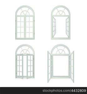 Arched Windows Realistic Set. Arched Windows Icons Set. Arched Windows Vector Illustration.Arched Windows Decorative Set. Arched Windows Design Set. Arched Windows Realistic Isolated Set.