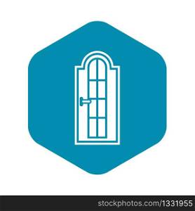 Arched wooden door with glass icon in simple style isolated vector illustration. Arched wooden door with glass icon