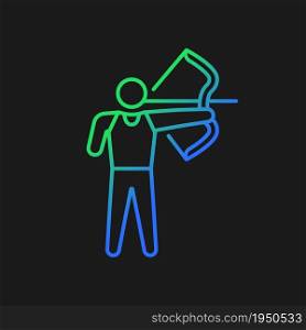 Archery gradient vector icon for dark theme. Bow shooting. Accuracy sport competition. Disabled athlete. Thin line color symbol. Modern style pictogram. Vector isolated outline drawing. Archery gradient vector icon for dark theme