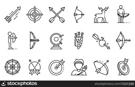 Archery icons set. Outline set of archery vector icons for web design isolated on white background. Archery icons set, outline style