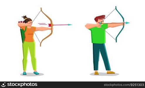archery kid vector. child arrow, bow target, young game, sport childhood, activity play archery kid character. people flat cartoon illustration. archery kid vector