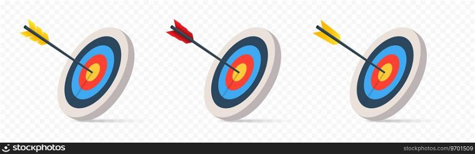 Archery target with arrow vector illustration. Realistic archery targets illustration. Target with arrow collection. Goal achievement concept. EPS 10