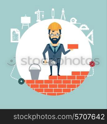 architect building a house brick by brick illustration