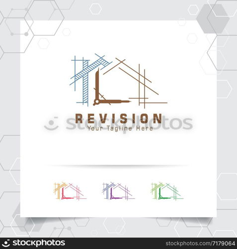 Architect construction logo design concept of architectural sketch of the house. Property logo icon for contractor and real estate.