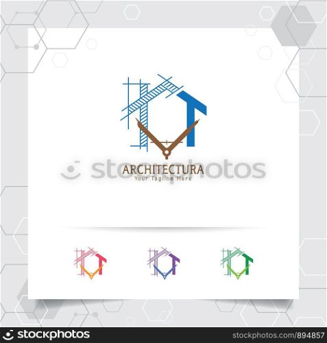 Architect construction logo design concept of architectural sketch of the house. Property logo icon for contractor and real estate.