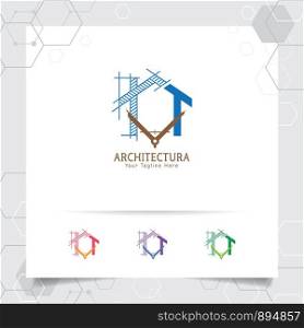 Architect construction logo design concept of architectural sketch of the house. Property logo icon for contractor and real estate.