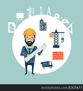 Architect looking for construction illustration. Flat modern style vector design