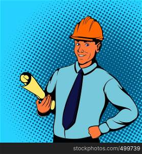 Architect worker concept in comics style for any design. Architect worker concept, comics style