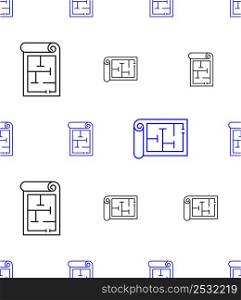 Architectural Blueprint Icon Seamless Pattern, House Map Vector Art Illustration