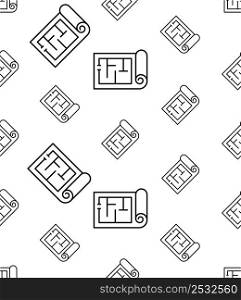 Architectural Blueprint Icon Seamless Pattern, House Map Vector Art Illustration