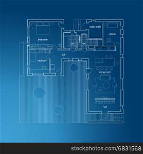 Architectural blueprint with plan.. Architectural plan of modern house. Vector blueprint.