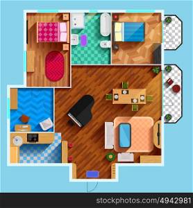 Architectural Floor Plan. Architectural floor plan of house with two bedrooms living room kitchen bathroom and furniture flat vector illustration