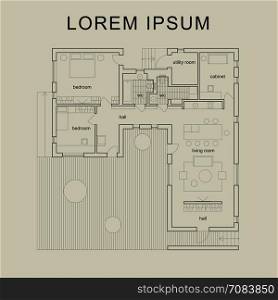 Architectural house plan.. Blueprint. Vector architectural plan of modern house.
