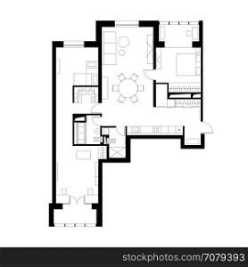 Architectural plan. Architectural plan with the furniture. Modern plan of the house.
