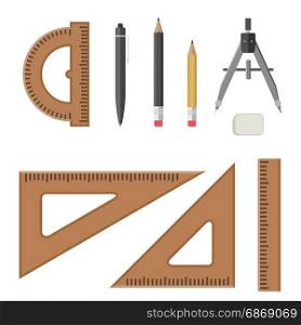 Architectural professional equipment.. Drawing equipment in flat style. Architectural workplace.