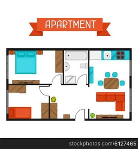 Architectural project of apartment with furniture. Image for banners, web sites, designs.