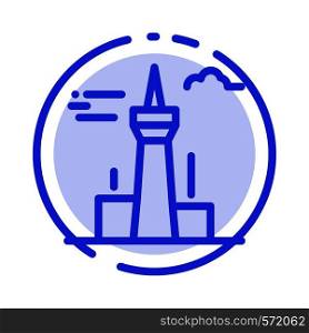 Architecture and City, Buildings, Canada, Tower, Landmark Blue Dotted Line Line Icon