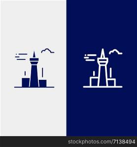 Architecture and City, Buildings, Canada, Tower, Landmark Line and Glyph Solid icon Blue banner Line and Glyph Solid icon Blue banner