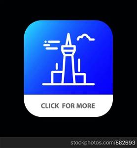 Architecture and City, Buildings, Canada, Tower, Landmark Mobile App Button. Android and IOS Line Version