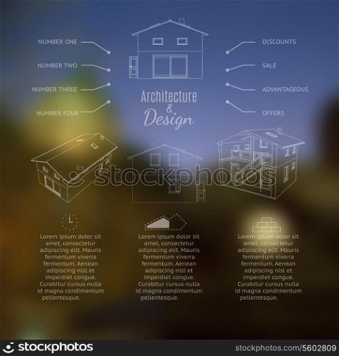 Architecture and design lettering. Abstracr house design. Vector illustration.