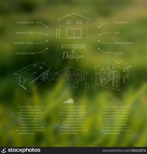 Architecture and design lettering. Abstracr house design. Vector illustration.