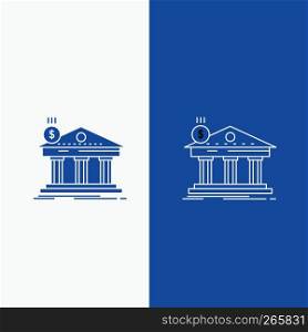 Architecture, bank, banking, building, federal Line and Glyph web Button in Blue color Vertical Banner for UI and UX, website or mobile application
