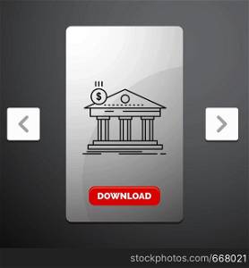 Architecture, bank, banking, building, federal Line Icon in Carousal Pagination Slider Design & Red Download Button. Vector EPS10 Abstract Template background