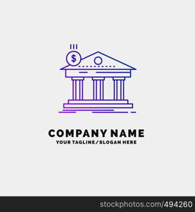 Architecture, bank, banking, building, federal Purple Business Logo Template. Place for Tagline. Vector EPS10 Abstract Template background