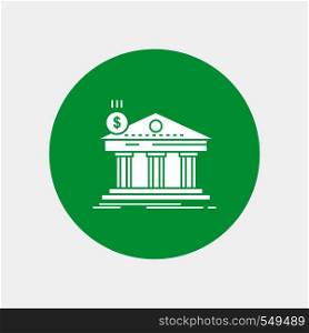 Architecture, bank, banking, building, federal White Glyph Icon in Circle. Vector Button illustration. Vector EPS10 Abstract Template background