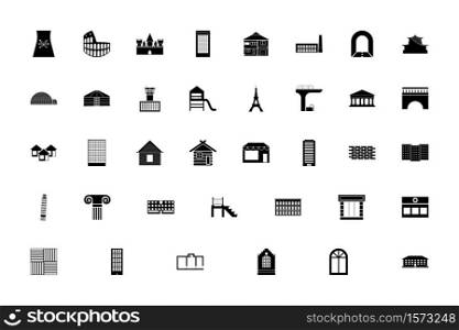 Architecture black color set solid style vector illustration. Architecture black color set solid style image