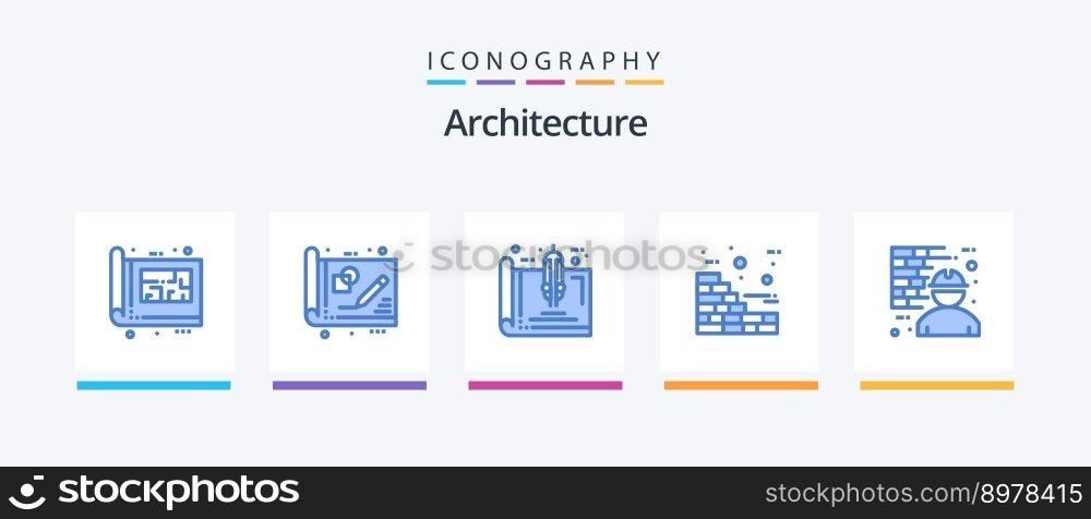 Architecture Blue 5 Icon Pack Including wall. bricks. drawing. plan. estate. Creative Icons Design