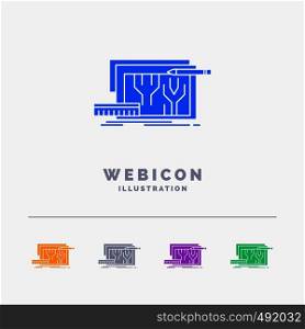 Architecture, blueprint, circuit, design, engineering 5 Color Glyph Web Icon Template isolated on white. Vector illustration. Vector EPS10 Abstract Template background