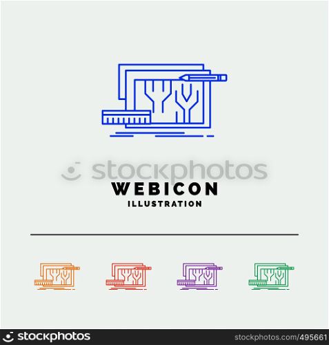 Architecture, blueprint, circuit, design, engineering 5 Color Line Web Icon Template isolated on white. Vector illustration. Vector EPS10 Abstract Template background