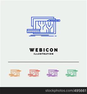 Architecture, blueprint, circuit, design, engineering 5 Color Line Web Icon Template isolated on white. Vector illustration. Vector EPS10 Abstract Template background