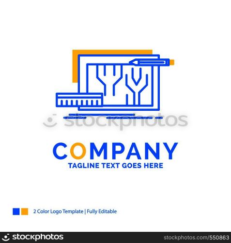 Architecture, blueprint, circuit, design, engineering Blue Yellow Business Logo template. Creative Design Template Place for Tagline.