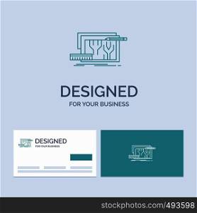 Architecture, blueprint, circuit, design, engineering Business Logo Line Icon Symbol for your business. Turquoise Business Cards with Brand logo template. Vector EPS10 Abstract Template background